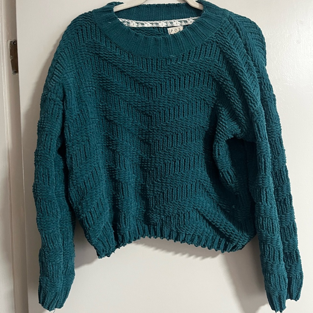 POL Teal Chevron Knit Sweater
